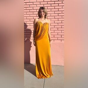 Halston Heritage One Shoulder Gold Dress